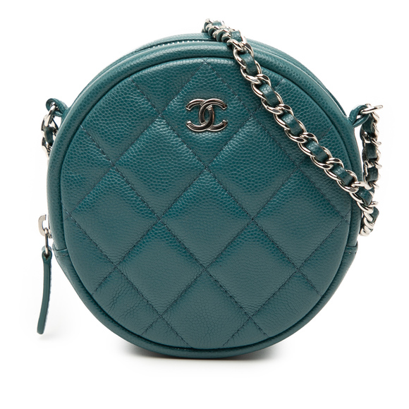 Chanel Handbags - Pre-Loved Chanel CC Quilted Caviar Round Clutch With Chain